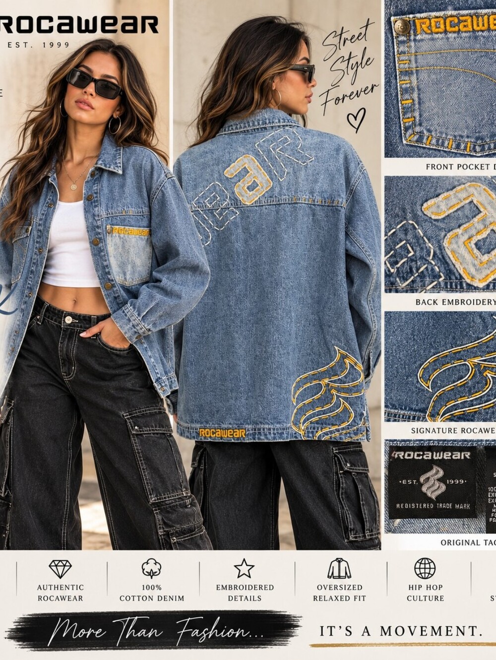 Vintage Y2K Rocawear Denim Shirt Jacket M Embroidered Hip Hop Streetwear